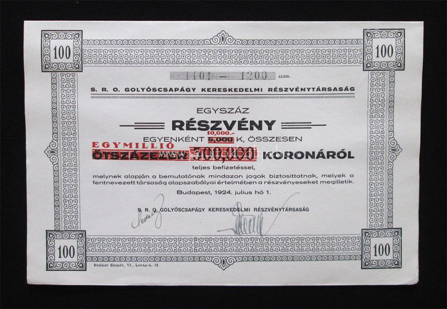 SRO Golyscsapgy Kereskedelmi rszvny 1924